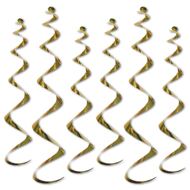 Beistle Twirly Whirlys, 4-24" & 2-36", (12/Pkg) Gold