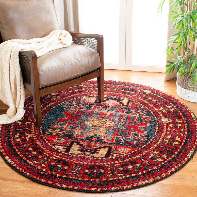 Vintage Hamadan VTH213 Power Loomed Area Rug - Red/Multi - 3' round - Safavieh.