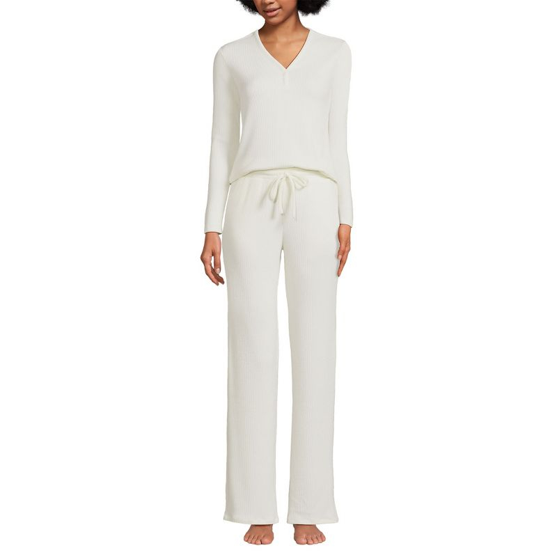 Lands' End Women's Cozy 2 Piece Pajama Set - Long Sleeve Top and Pants