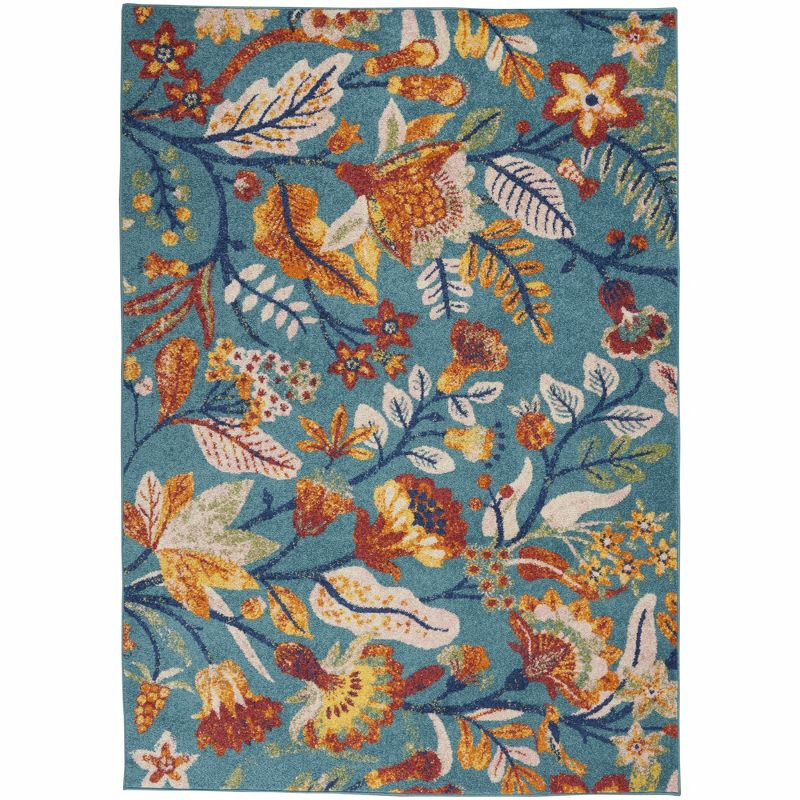 Nourison Allur Botanical Indoor Area Rug Turquoise Multicolor 5'3" x 7'3"