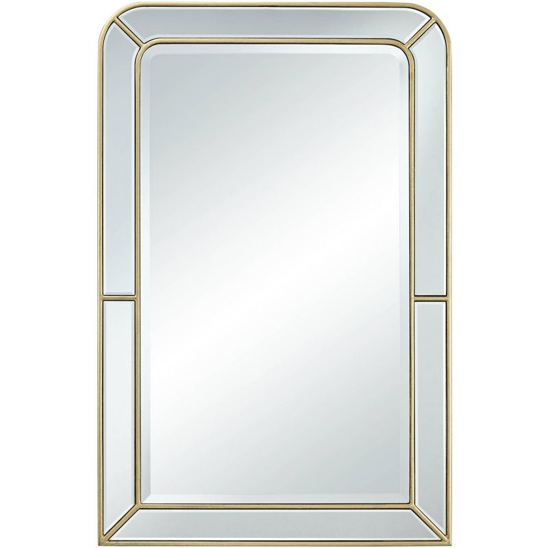 Possini Euro Design Rectangular Vanity Wall Mirror Modern Glam Beveled Edge Shiny Silver Leaf Frame 26" Wide for Bathroom Bedroom Living Family Room