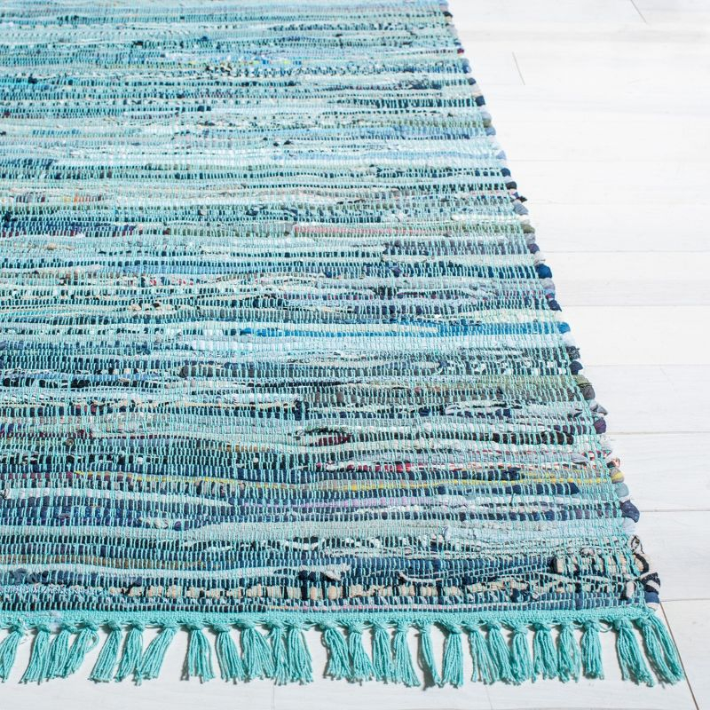 Rag Rug RAR127 Hand Woven Indoor Accent Rug - 4'x6' - Turquoise/Multi - Safavieh
