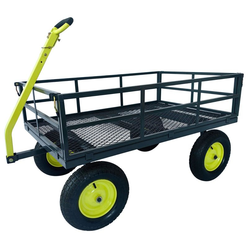 Yard Tuff Jumbo Wagon Heavy Duty Steel Mesh Deck Utility Outdoor Yard Cart, 1400 Capacity Haul with Large Stable Tires, 34 x 52 Inch, Gray/Green