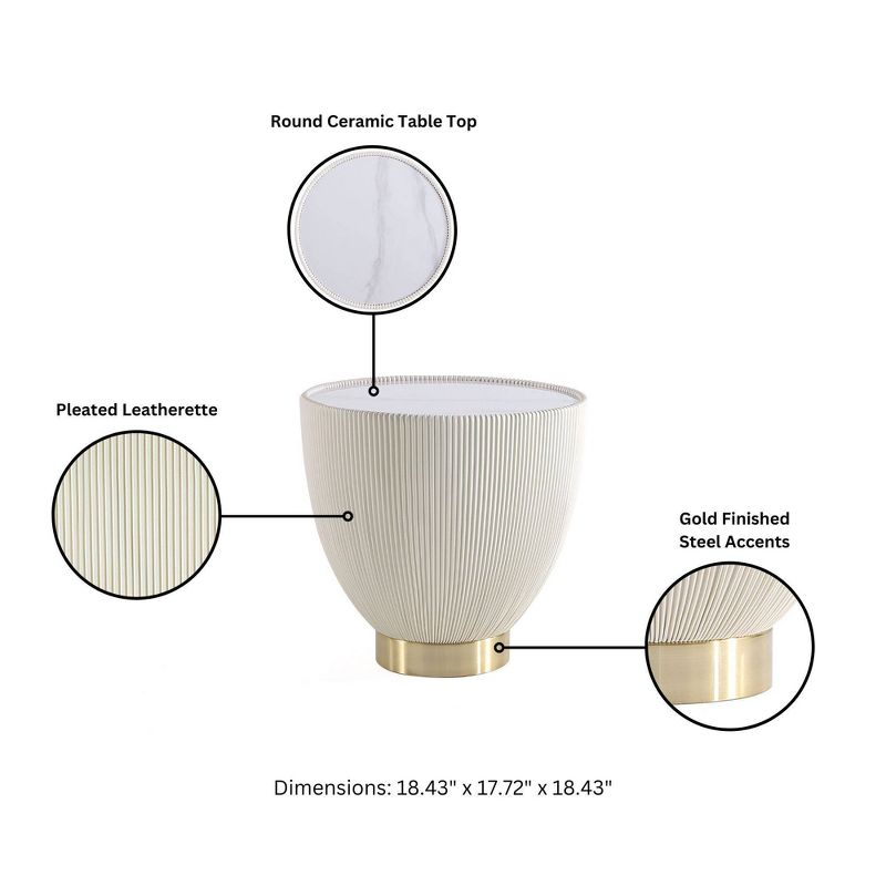 Manhattan Comfort 3pc Anderson Leatherette Upholstered Coffee Table and End Table Set Cream: Gold Finish, Round Shape, No Assembly Required