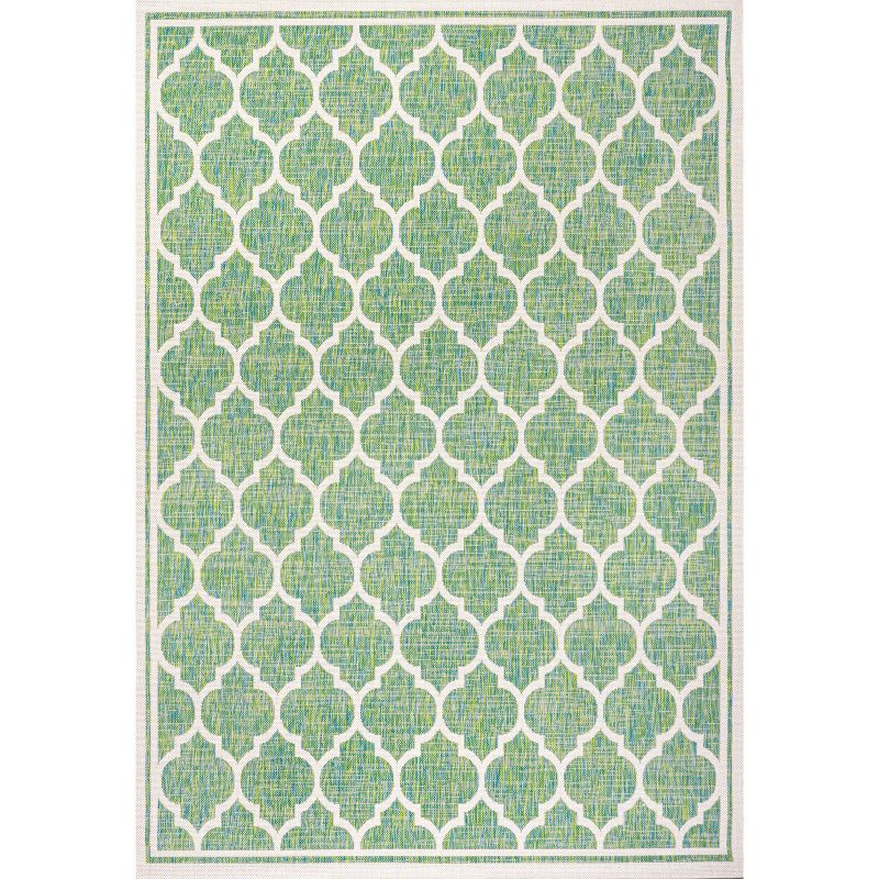 3' x 5' Trebol Moroccan Trellis Textured Weave Indoor/Outdoor Area Rug, Cream/Green - JONATHAN Y