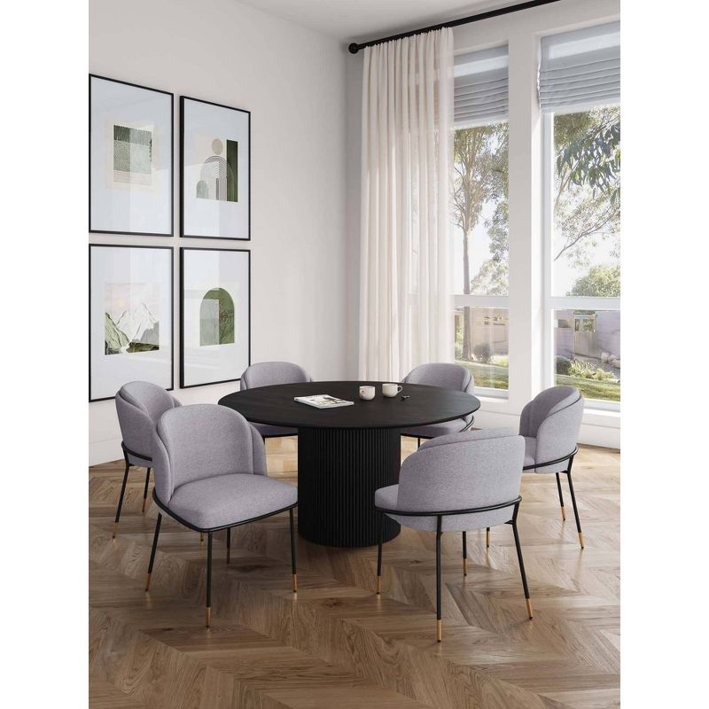 Manhattan Comfort 7pc 59.05" Hathaway and Flor Round Dining Set Black/Gray: Upholstered Chairs, Ash Wood Frame