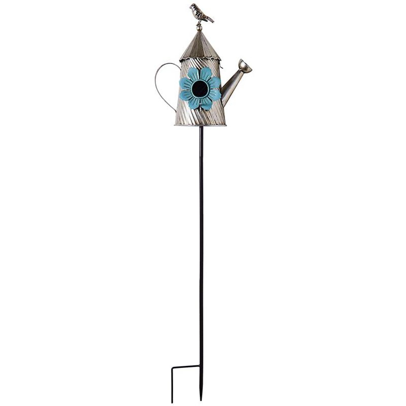 The Lakeside Collection Birdhouse Stake Watering Can Or Birdfeeder Blue Red Or Yellow - Blue