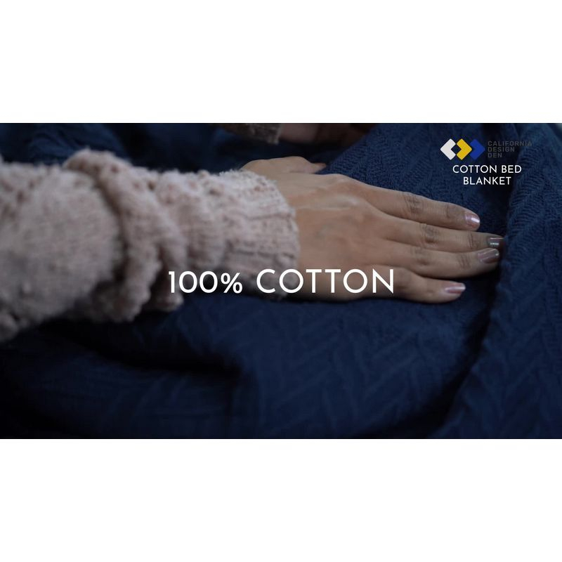 Bed Blanket | Soft 100% Cotton | Herringbone Design | All-Season Thermal Layering by California Design Den - Ivory, King (106" x 94")