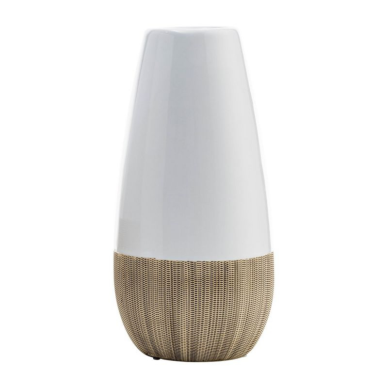Sagebrook Home 10" Ceramic Vase - Contemporary Two Tone White and Beige Vase For Decorative Table Accent - Stylish Home or Office Decor