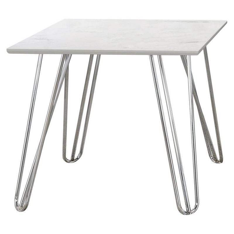 Coaster Harley Square End Table with Faux Marble Top White/Chrome: Steel Frame, Non-Slip Glider Legs, Modern Design