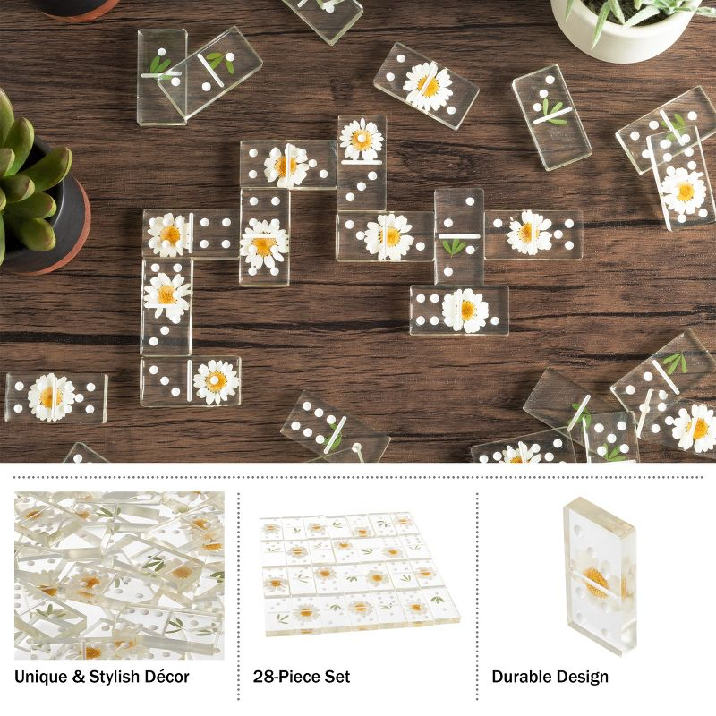 Acrylic Dominos Set - 28-Piece Domino Game with Display Box - Strategy Game, Tabletop Decoration and Modern Home Decor- Daisy
