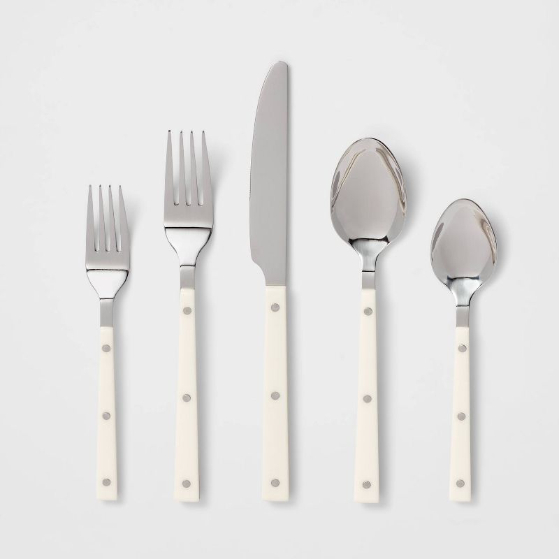 20pc Stainless Steel Burlington Silverware Set Cream - Threshold™: Flatware Set with Forks, Spoons & Knives, Service for 4