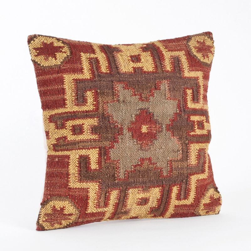 Saro Kilim Pillow Collection Wool Blend Reversible Throw Pillow
