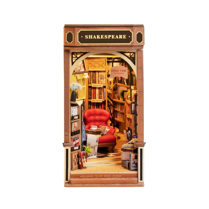 Hands Craft DIY Miniature House Kit Bookstore: Art & Craft Activity, Wood & Paper, Ages 14+, Requires 2 AAA Batteries