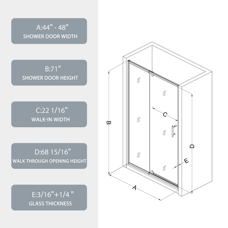 NicBex Shower Door 44-48" Wx71"H Piovt Swing Glass Shower Door with 1/4" (6mm) Clear SGCC Tempered Glass with Reversible Installation, Chrome