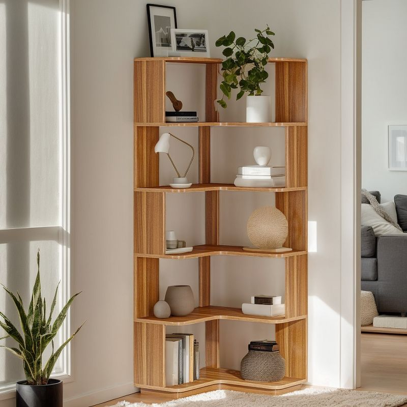 LITTLE TREE 64.96" 6 Tier Corner Bookshelf Walnut