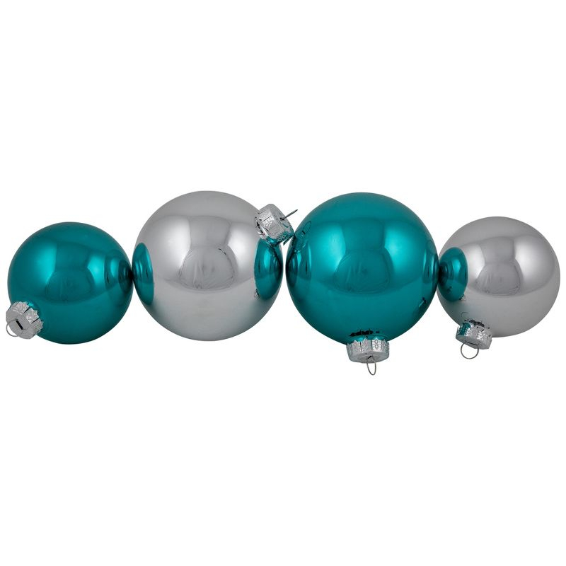 Northlight 72ct Turquoise Blue and Silver 2-Finish Glass Christmas Ball Ornaments 4" (100mm)