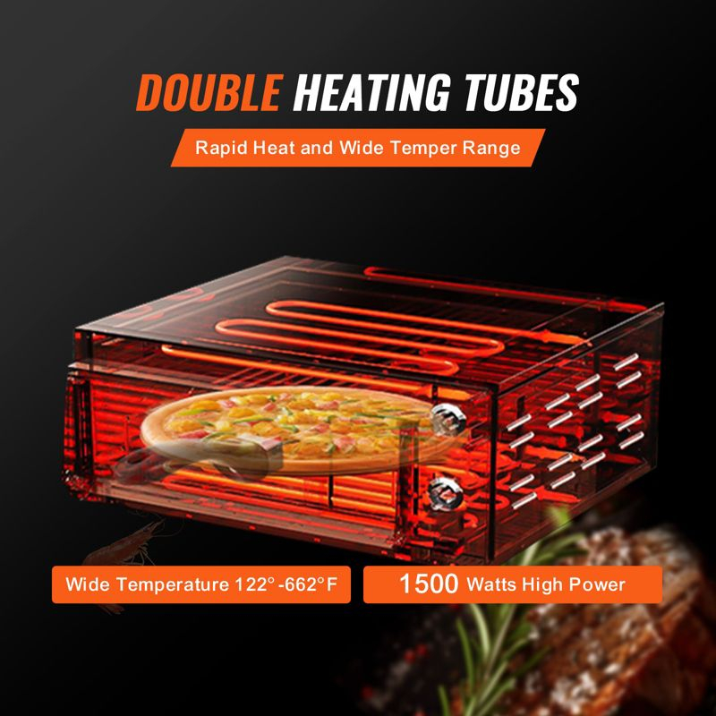 VEVOR Electric Pizza Oven for Countertops, 12-inch, 1500W, with Temp Control & 0-120 Min Timer, Even Baking Technology & Easy Clean Crumb Tray