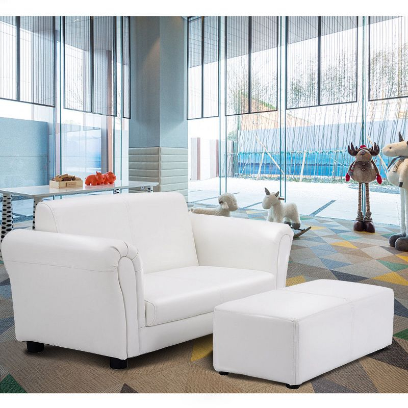 Tangkula Kids Sofa Upholstered Lounge Children Couch Ottoman w/ Armrest White