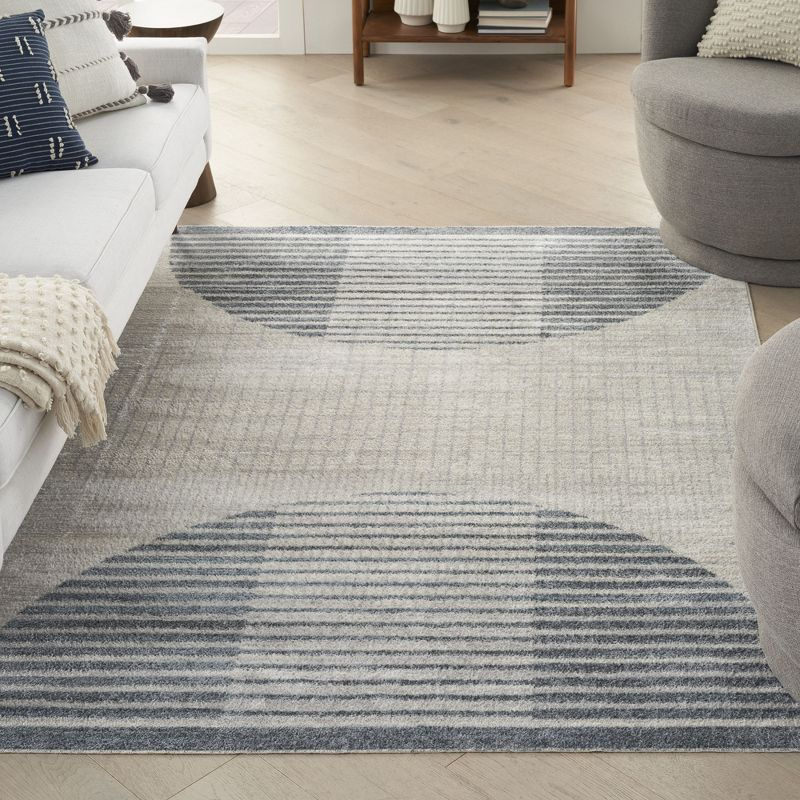 Nourison Astra Machine Washable Semi Circles Mid-Century Modern Indoor Rug Ivory Blue 4' x 6'