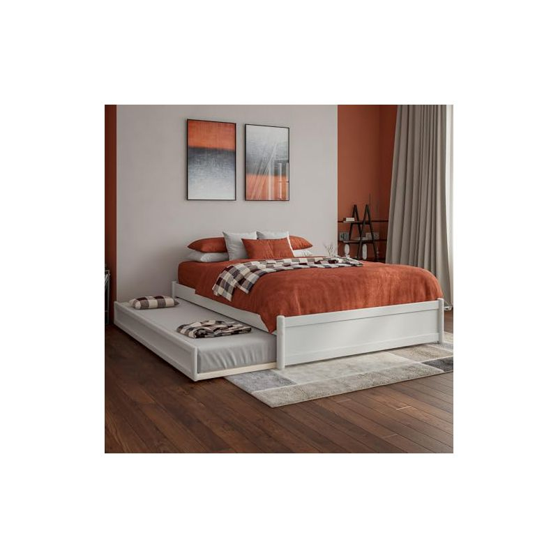 AFI Furnishings AFI Barcelona Full Solid Wood Panel Platform Bed with Twin Trundle in White