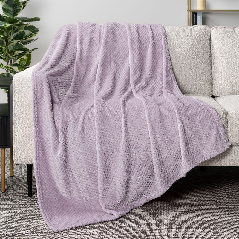 PAVILIA Soft Waffle Blanket Throw for Sofa Bed, Lightweight Plush Warm Blanket for Couch , Lavender Purple/Throw - 50x60