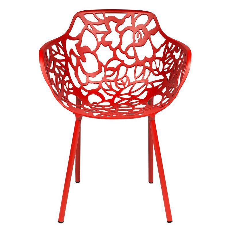 LeisureMod Devon Aluminum Stackable Outdoor Dining Armchair Set of 2, Red