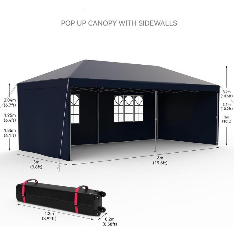 Garvee 10x20ft Pop Up Outdoor Canopy Tent with Removable Sidewalls,Patented One-Push Tent with Wheeled Bag,Uv Resistant & Waterproof,Navy Blue