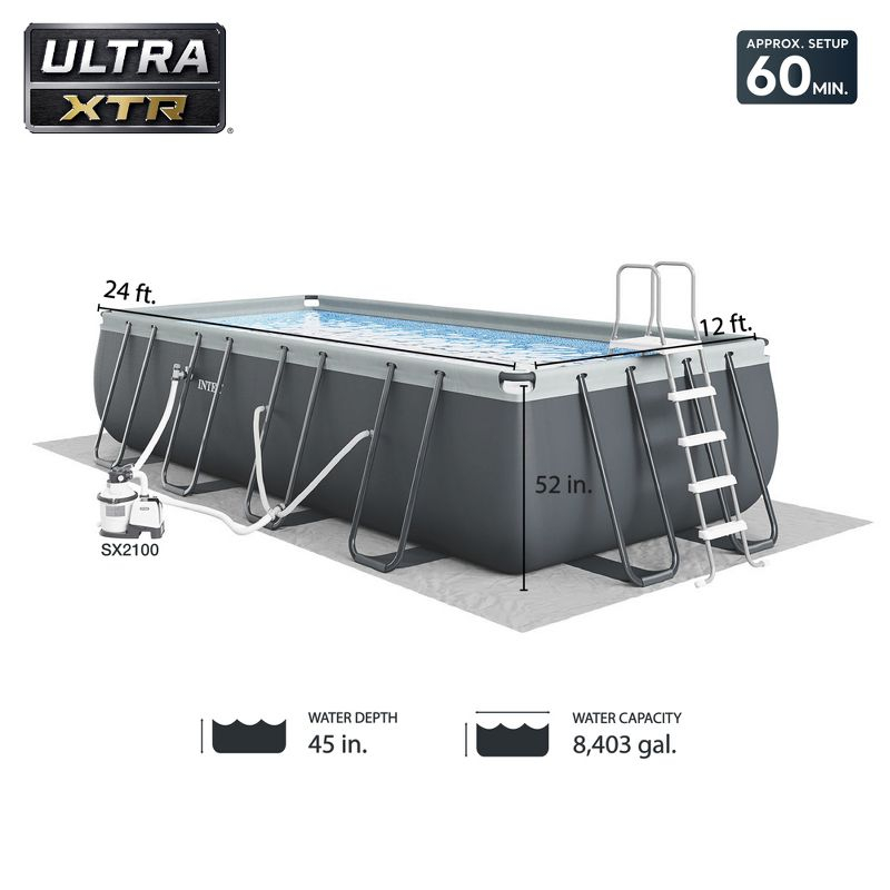 Intex 26363EH Ultra XTR 24ft x 12ft x 52in Outdoor Above Ground Rectangular Swimming Pool Set with 2 Lounge Pool Recliner Floats & 72 Can Cooler Float