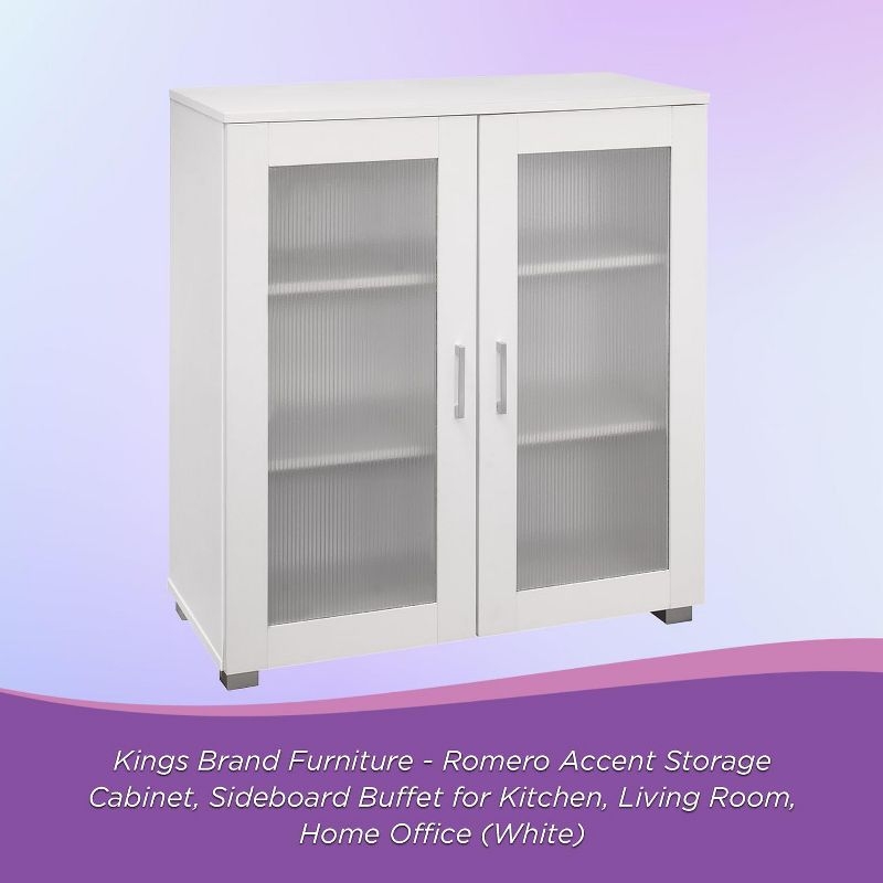 Kings Brand Furniture - 2-Door Accent Storage Cabinet, Sideboard Buffet Floor Storage Cupboard for Kitchen, Dining Room, Living Room, Entryway - White