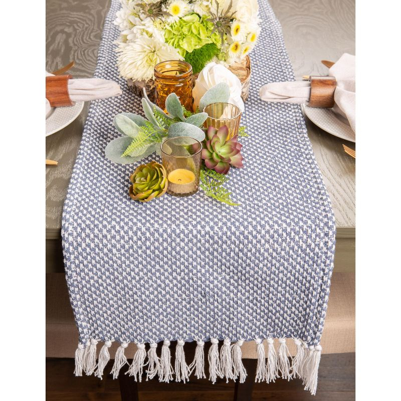 Design Imports  Woven Jacquard Fringe Table Runner, French Blue, 15X72"