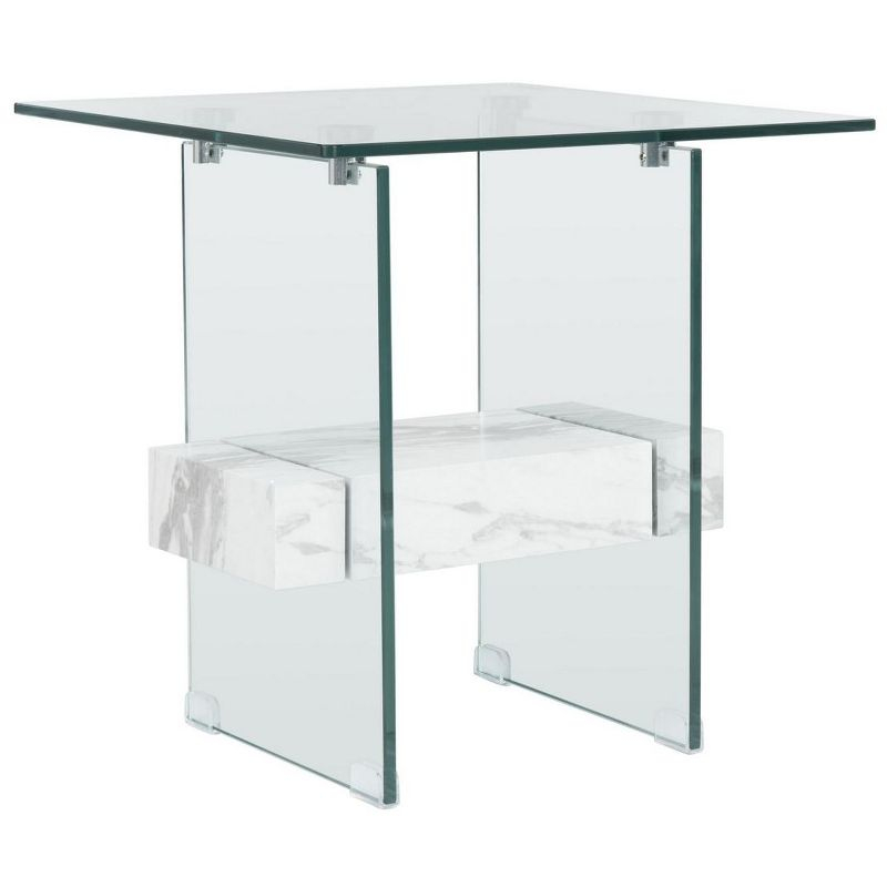 Kayley Accent Table - Glass/Faux White Marble Shelf - Safavieh.