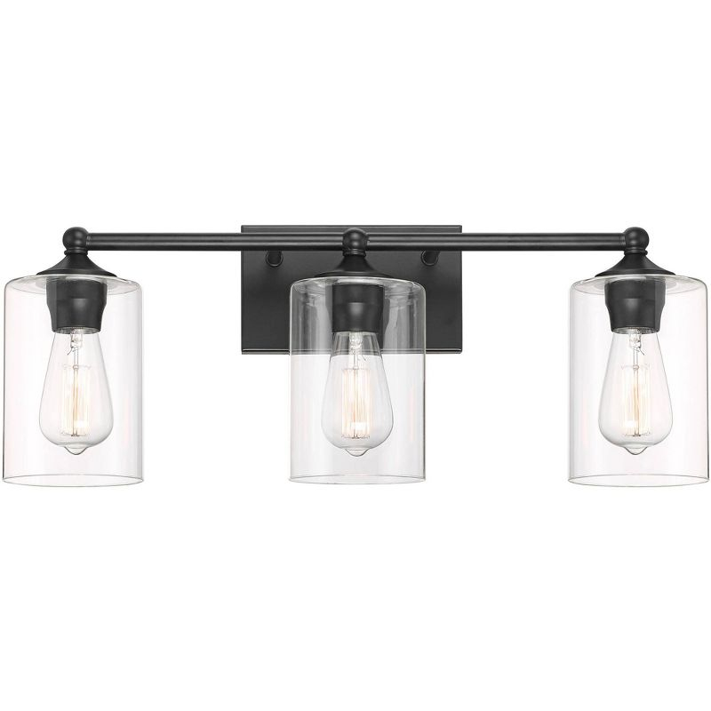 360 Lighting Bellings Modern Wall Light Black Metal Hardwire 24" 3-Light Fixture Clear Glass Cylinder Shade for Bedroom Bathroom Vanity Reading House
