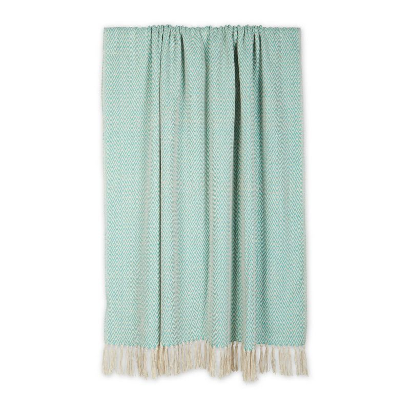 50"x60" Handloom Chevron Throw Blanket Aqua Blue - Design Imports: Cotton, Woven, Lightweight