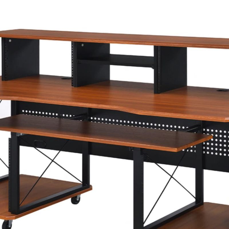 Acme Furniture Megara 72" Decorative Bookshelf Cherry and Black: Sturdy Metal Frame, Wood Composite Surface, Open Storage Shelf