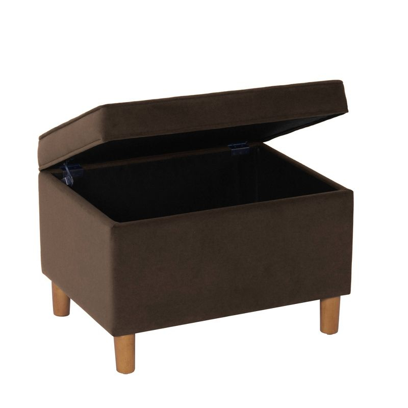 24" Dinah Storage Ottoman Chocolate Brown - HomePop: Velvet Upholstered, Honey Oak Wood Legs, Safety Hinges
