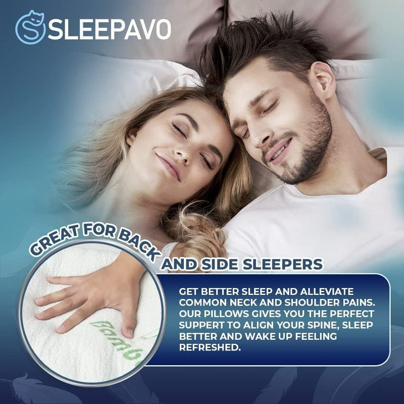 Sleepavo Memory Foam Pillows Queen Size Set of 2 - Cooling Bed Pillows for Sleeping - Back, Stomach, Side Sleeper Firm, Comfy Cool Shredded - 2 Pack
