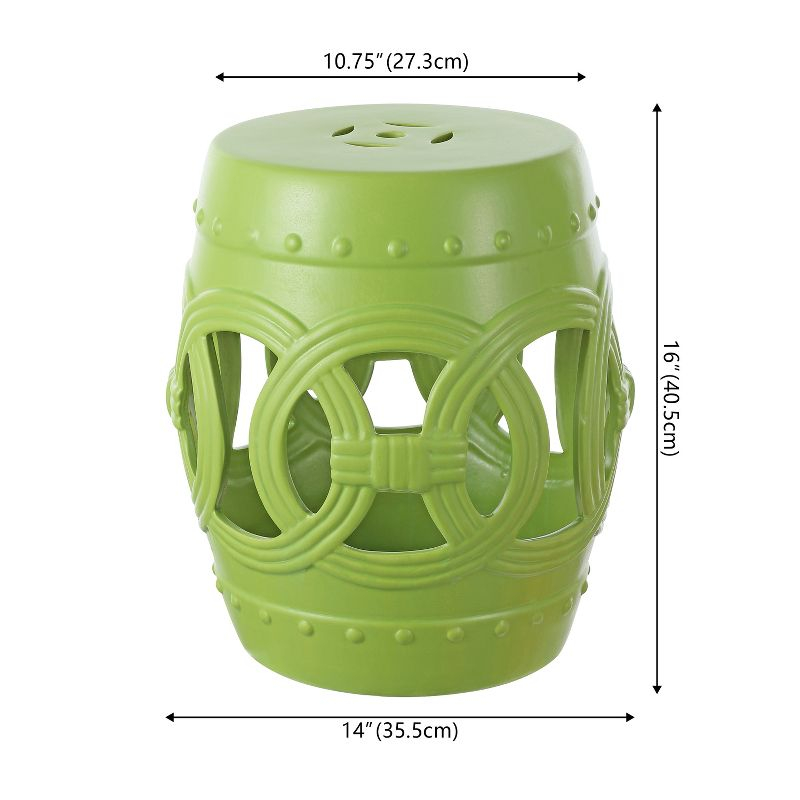 JONATHAN Y Lucky Coins 16" Chinese Ceramic Drum Garden Stool, Matte Green