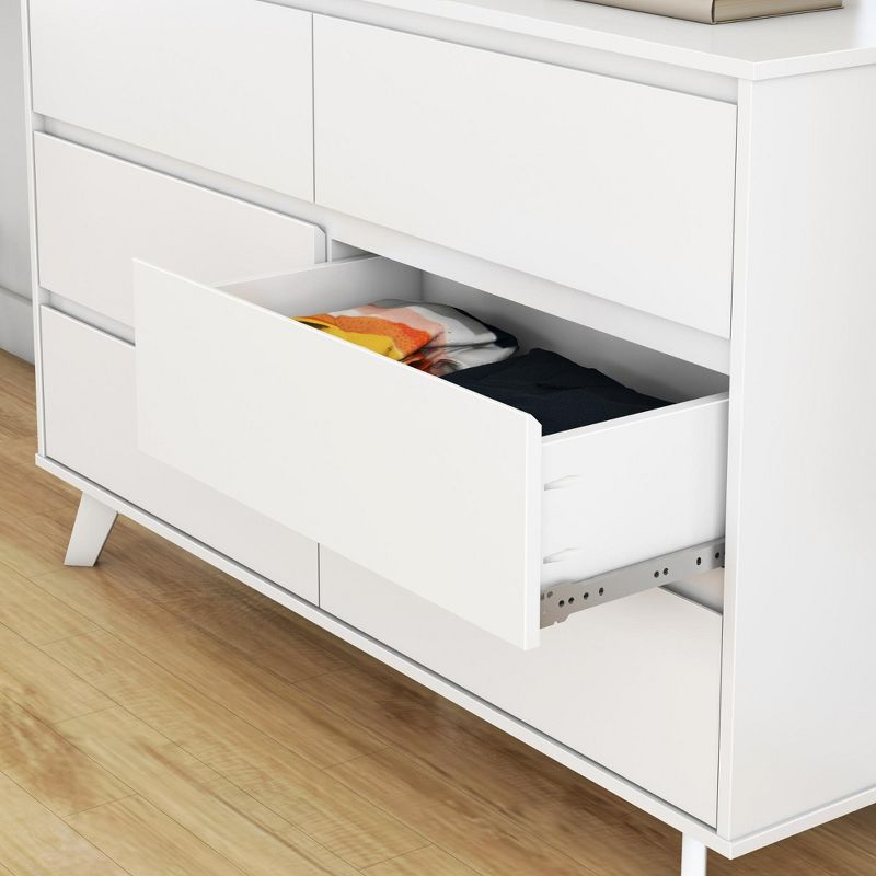 Max & Lily Solid Wood Scandinavian 6 Drawer Dresser, White
