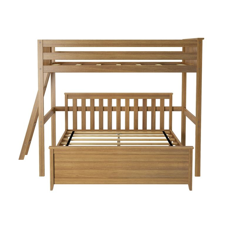 Max & Lily Bunk Bed, L Shaped Full-Over-Queen Bed Frame for Kids with Ladder on End, Solid Wood Bunk Bed for Kids, No Box Spring Needed, Pecan