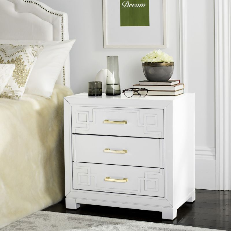 Raina 3 Drawer Greek Key Nightstand - FOX6278 - White - Safavieh Couture