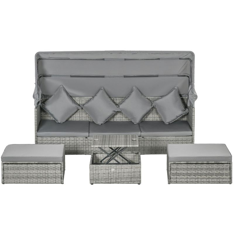 Outsunny 4 Piece Adjustable Canopy Outdoor Rattan Sofa Set, Wicker  Patio Furniture Set with Height Adjustable Coffee Table & Cushions, Light Gray