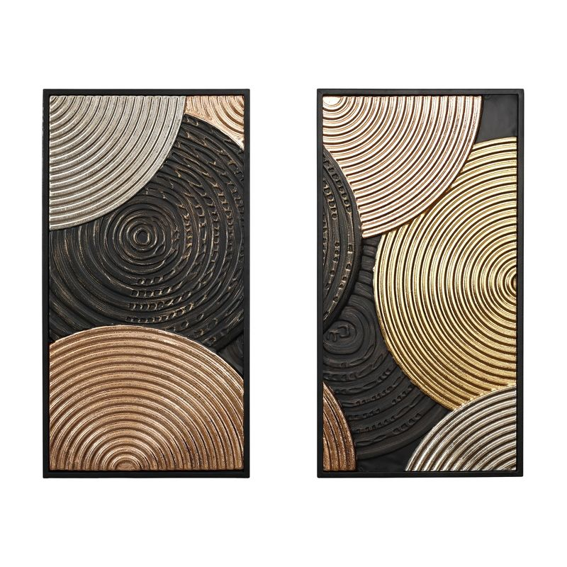 LuxenHome 2-Pc Earth Tone Circles Abstract Rectangular Metal Wall Decor Set Multicolored
