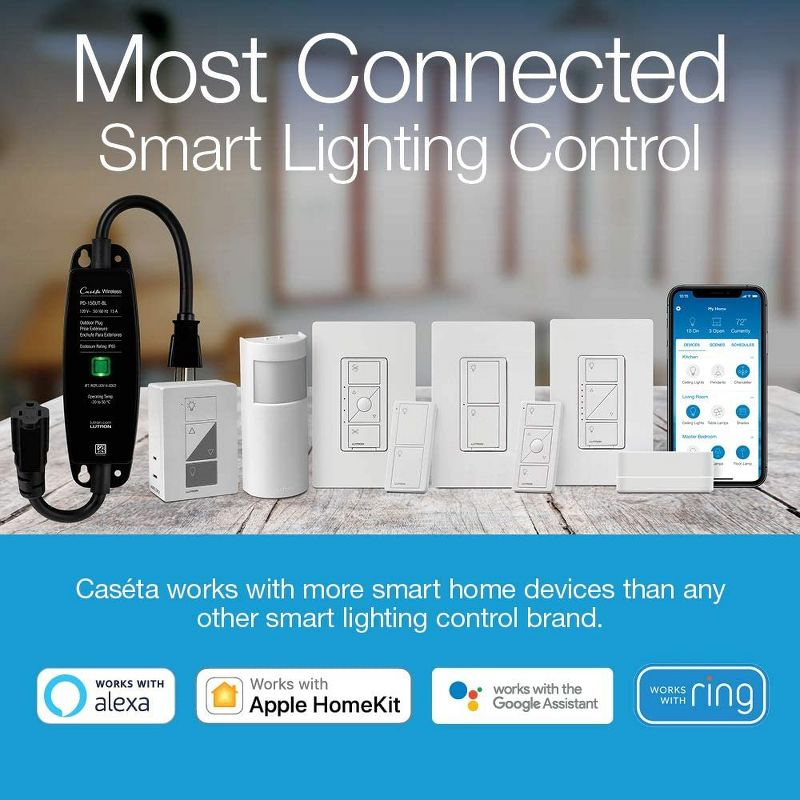 Lutron Caséta Wireless Smart Lighting Dimmer Switch Starter Kit with Caséta Smart Hub and Pico Bracket P-BDG-PKG1W-A
