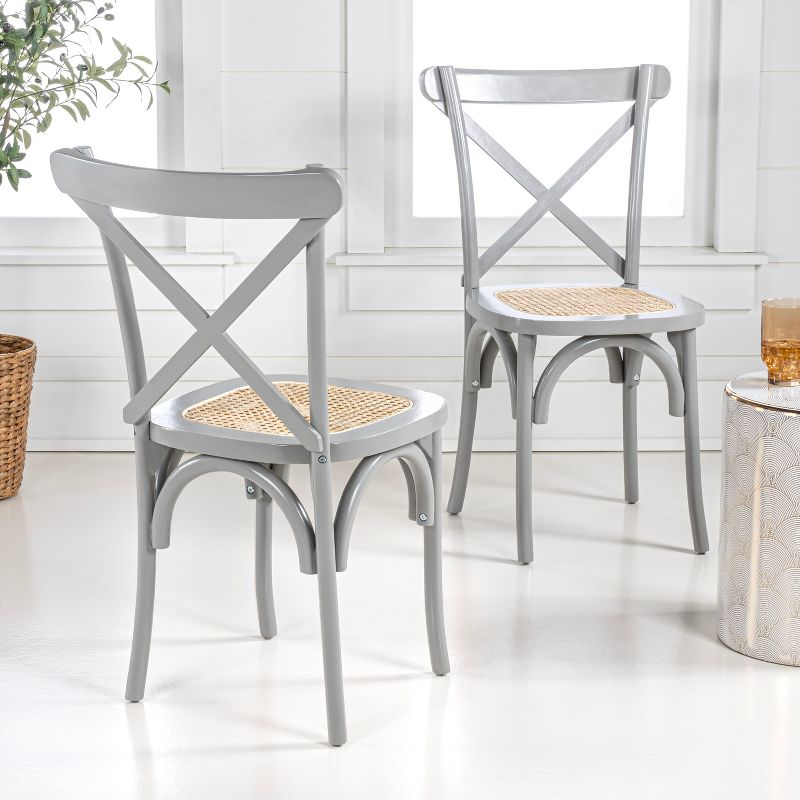 Cassis Classic Traditional X-Back Wood Rattan Dining Chair, Gray/Natural (Set of 2) - JONATHAN Y