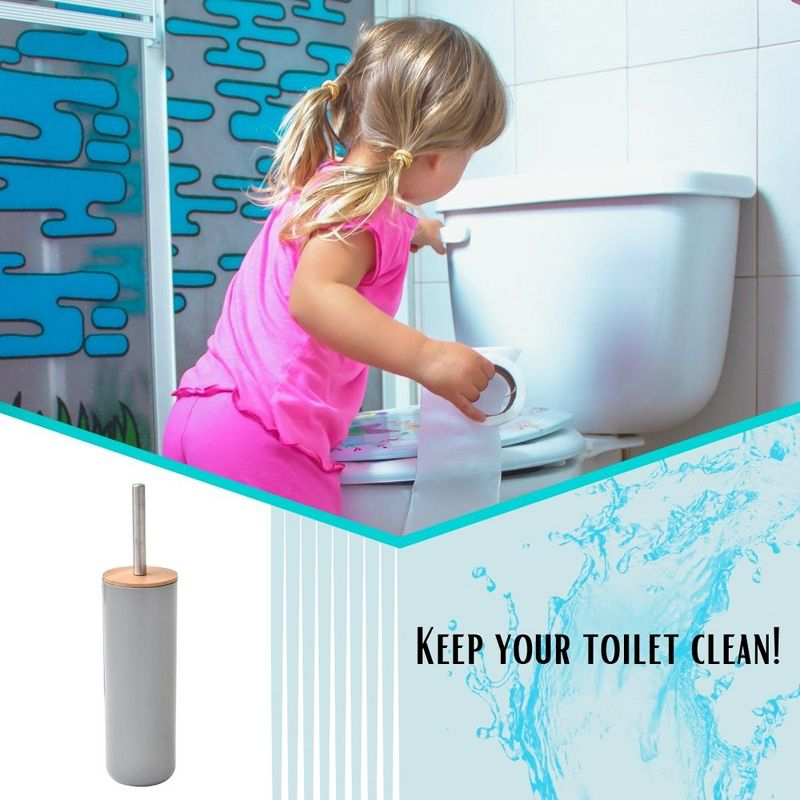 Evideco French Home Goods Gray Toilet Brush and Holder Set Padang with Bamboo Top - Stylish Bathroom Cleaning Solution for Modern Homes