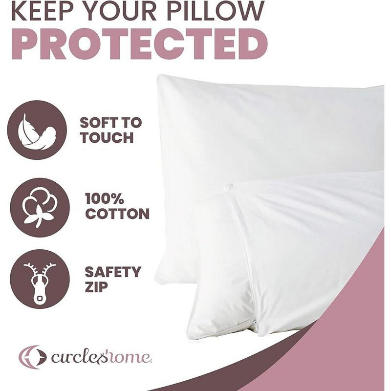 Circles Home 100% Cotton Breathable King Pillow Protector with Zipper – (4 pack)