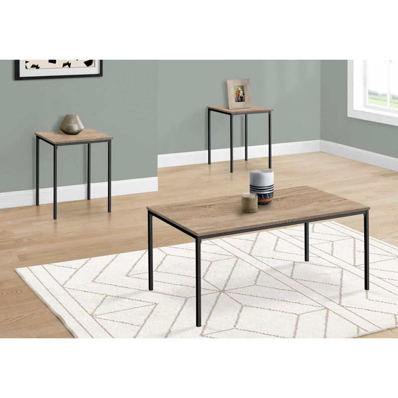 Monarch Specialties Table Set 3pcs Set Coffee End Black Metal Dark Taupe Laminate Contemporary Modern