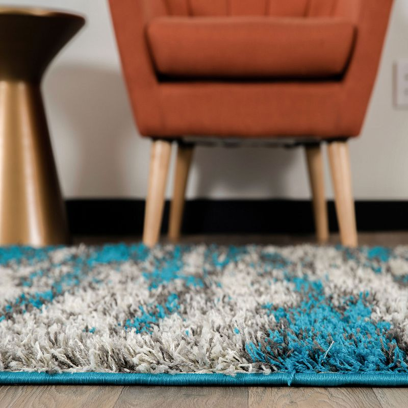 World Rug Gallery Modern Abstract Design Plush Shag Area Rug - Turquoise 5' x 7'