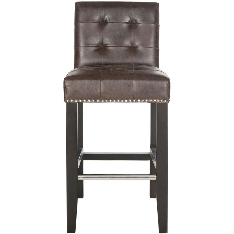 Thompson 23.9" Leather Counter Stool W/ Silver Nailheads - Antique Brown - Safavieh